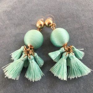 Aqua and gold pompom earrings